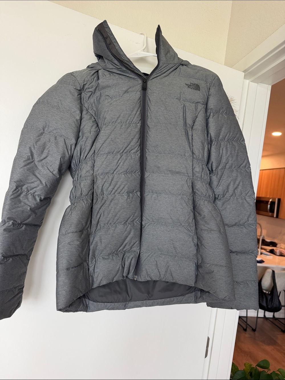 The North Face Gray Hooded Quilted Puffer Jacket